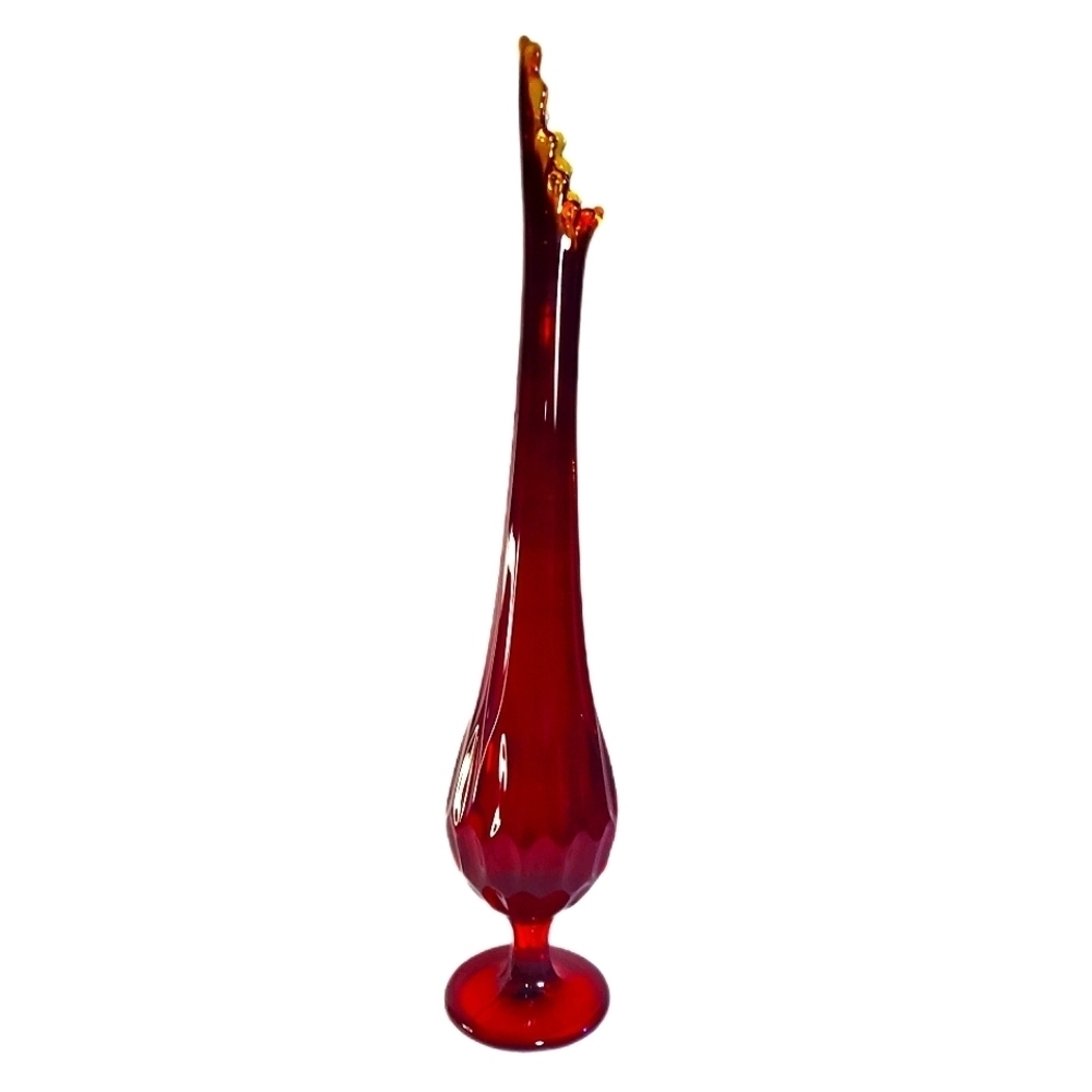 Fenton Vintage Amberina Swung Vase Elongated, Stretched, Drip Edge Pedestal Base